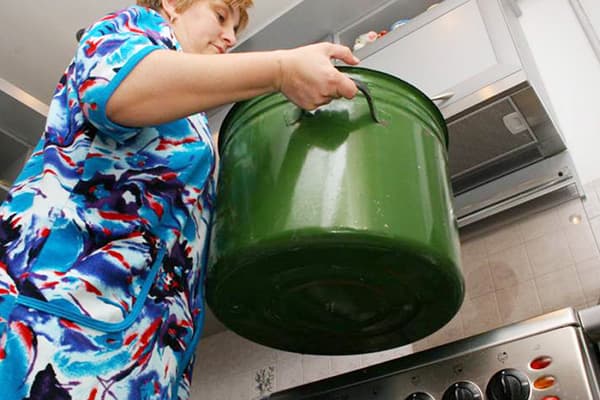 La donna tiene il vaso per il bucato