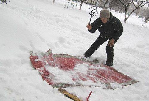 pulizia dei tappeti nella neve