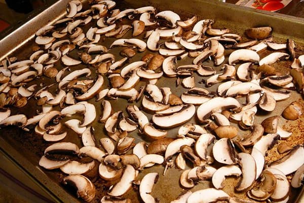 Funghi su una teglia per l'essiccazione