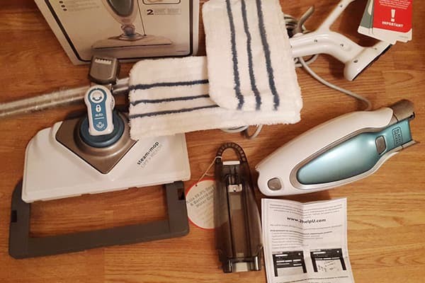 Disassembled steam mop