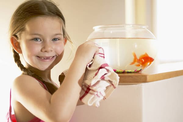 Ragazza con un acquario