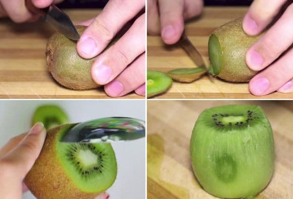 Pulizia del kiwi con un cucchiaio