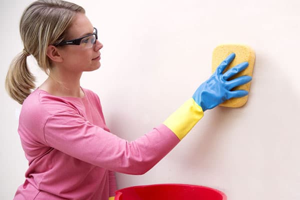 La ragazza lava un muro