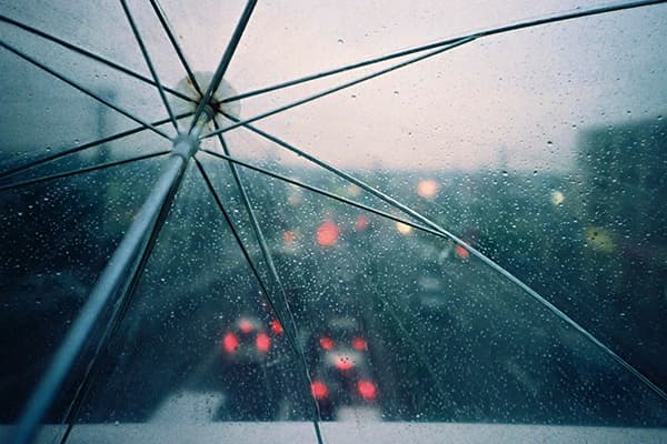 Transparent umbrella with water drops