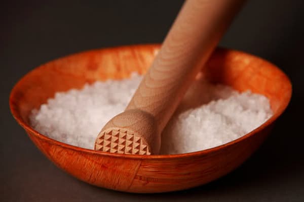 Coarse salt in a bowl